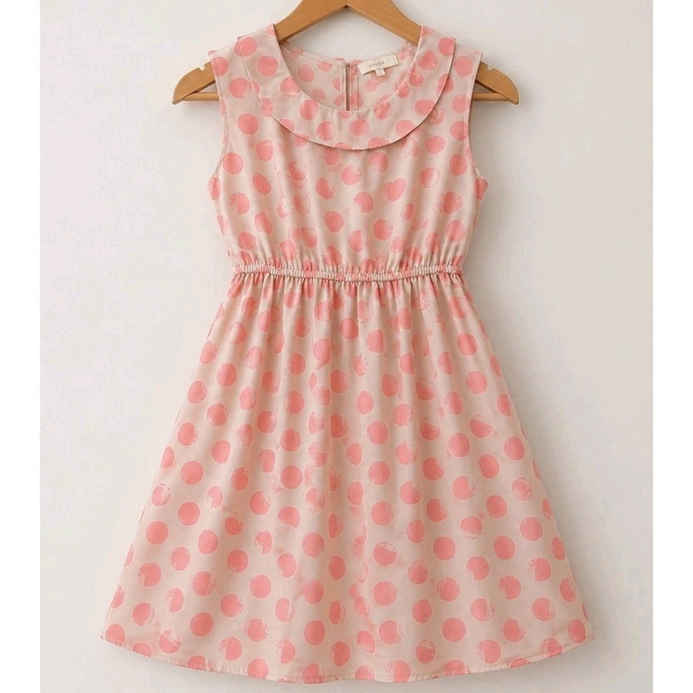 Coquette Dress Small Pink Polka Dot Peter Pan Collar Fit Flare Cottagecore Umgee